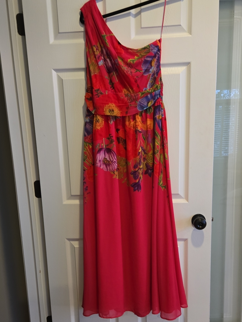 Boston Proper One-Shoulder Floral Maxi Dress in Fuchsia and Purple